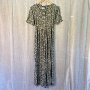 Vintage EJM Petite Floral Button-Front Jumpsuit – Green Cottagecore | Small